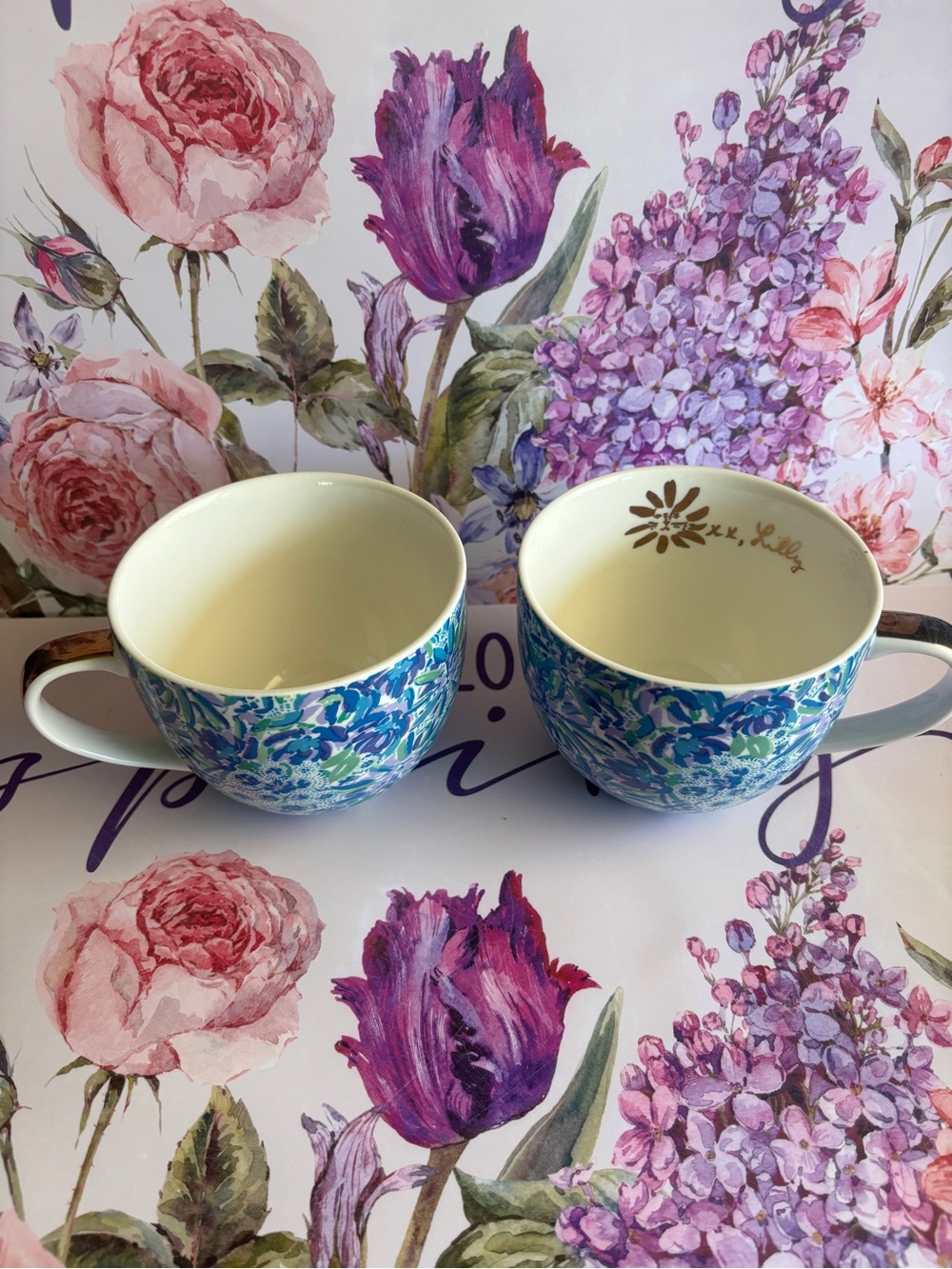 2 Lilly Pulitzer Blue Green Floral Ceramic Coffee Mug - Picture 5 of 6